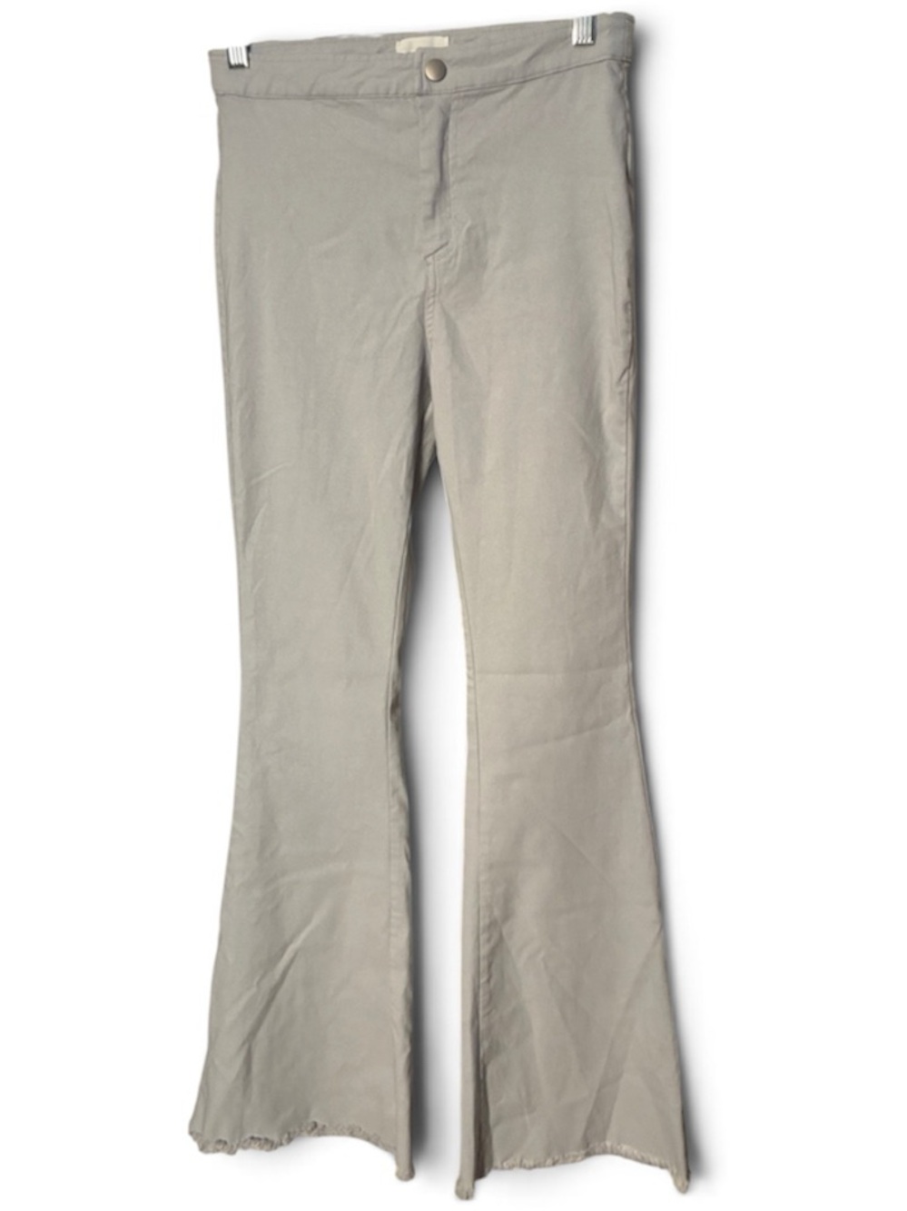 Heyson Light Gray Frayed-Hem Flare Pants High Rise Stretch Size Medium
